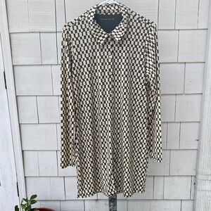 Abercrombie & Fitch Green and Cream Checkered Long Sleeve Button Front Dress